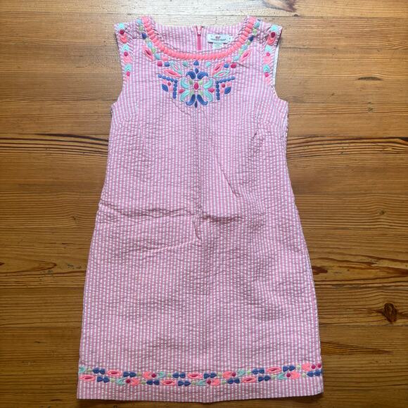 Vineyard Vines pink white seersucker floral embroidered sleeveless dress SIZE 4 - Picture 1 of 4